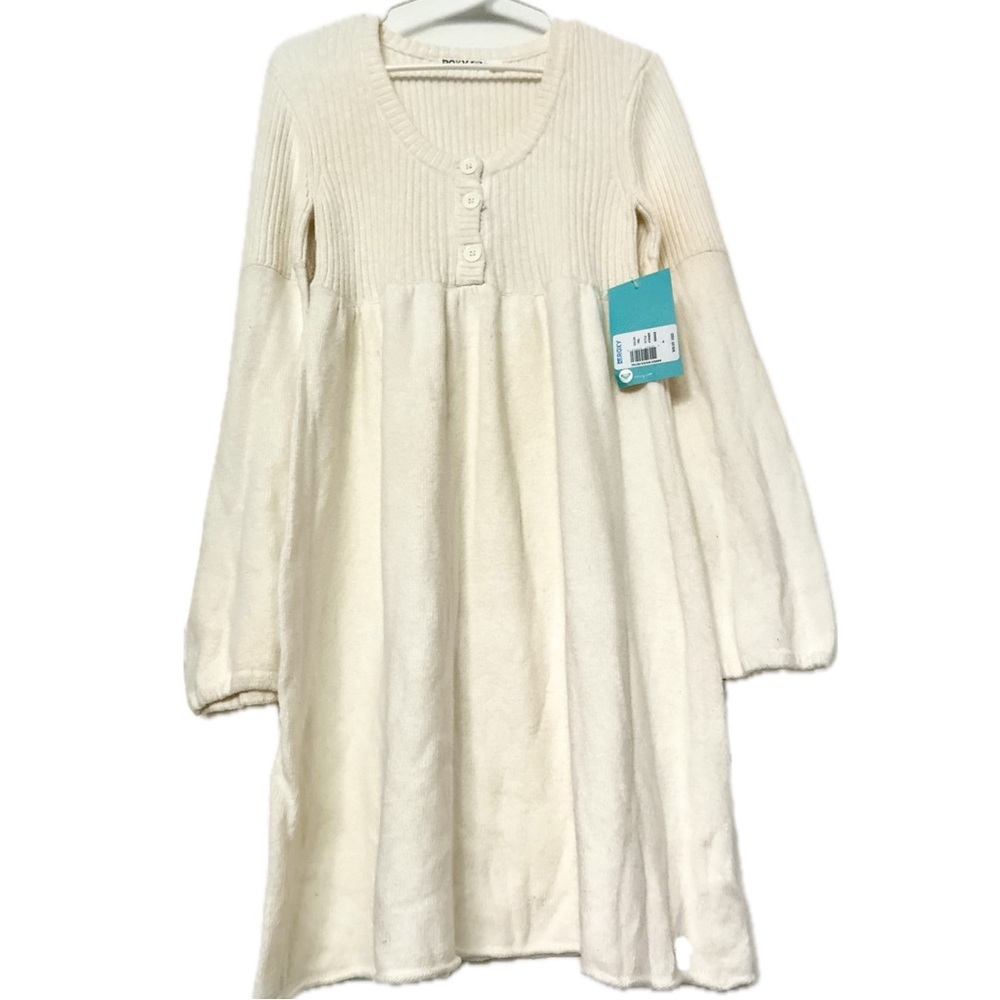 NWT Roxy Dress Womens Sz XL Cream color Long Bell Sleeve Knit Short Dress